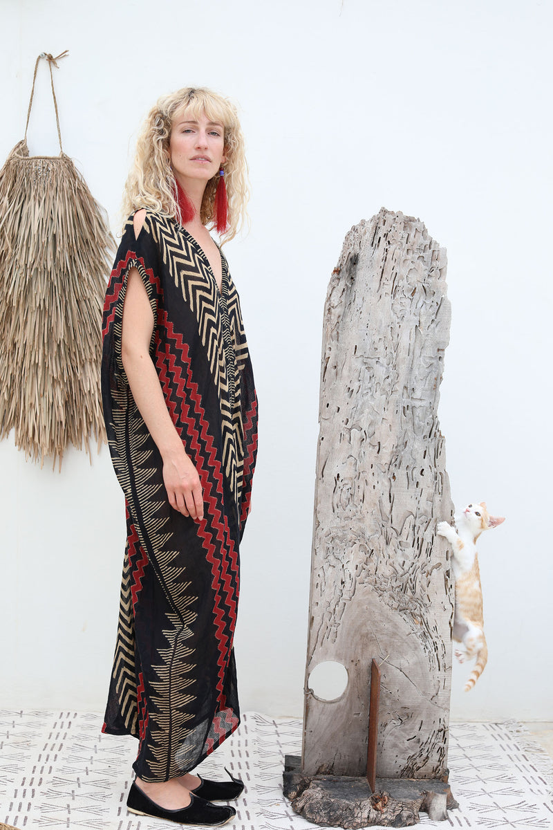 Sahara Kaftan Dress in Block Print on Cotton