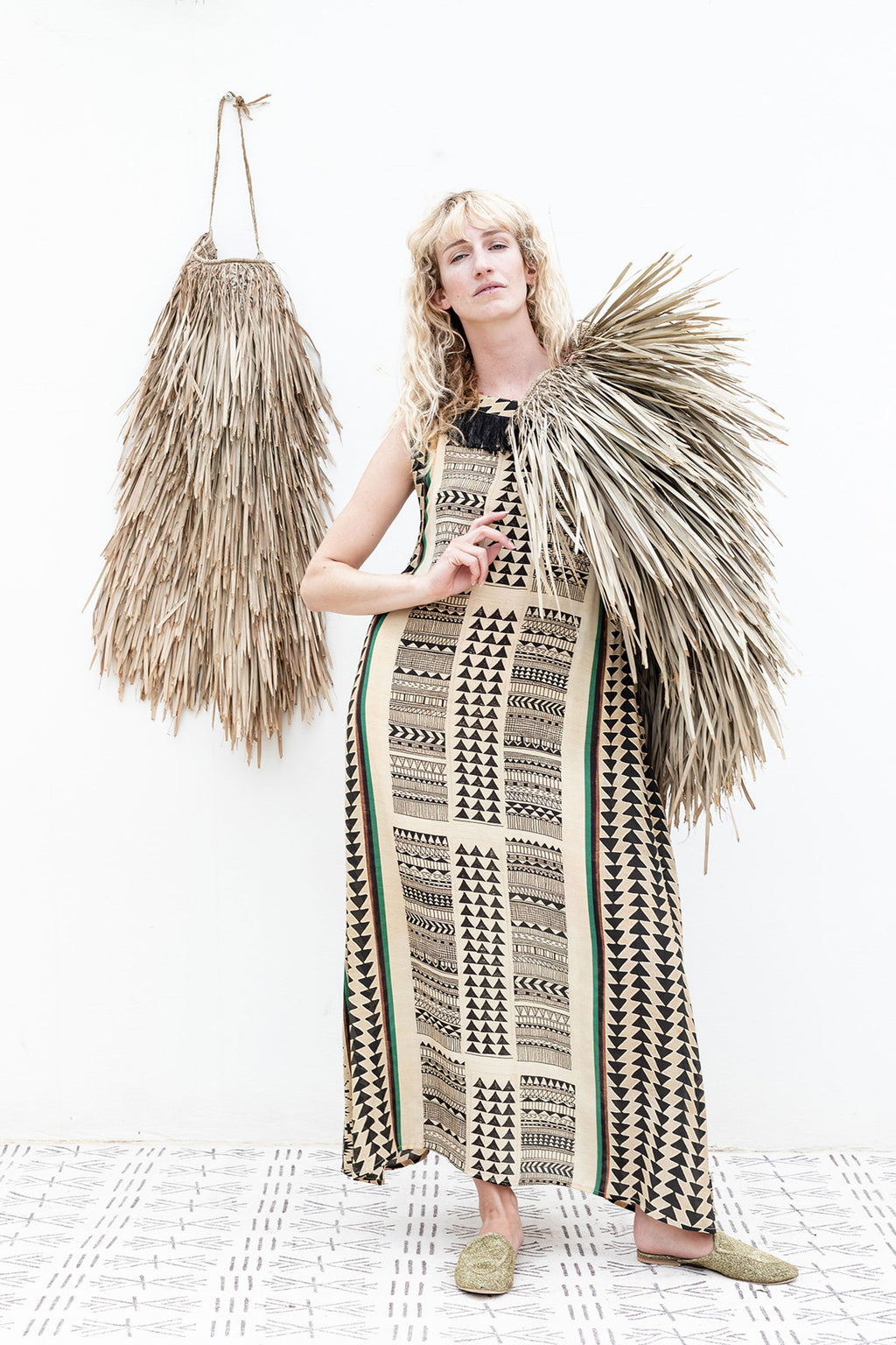 Long Silk Dress with Tribal Print