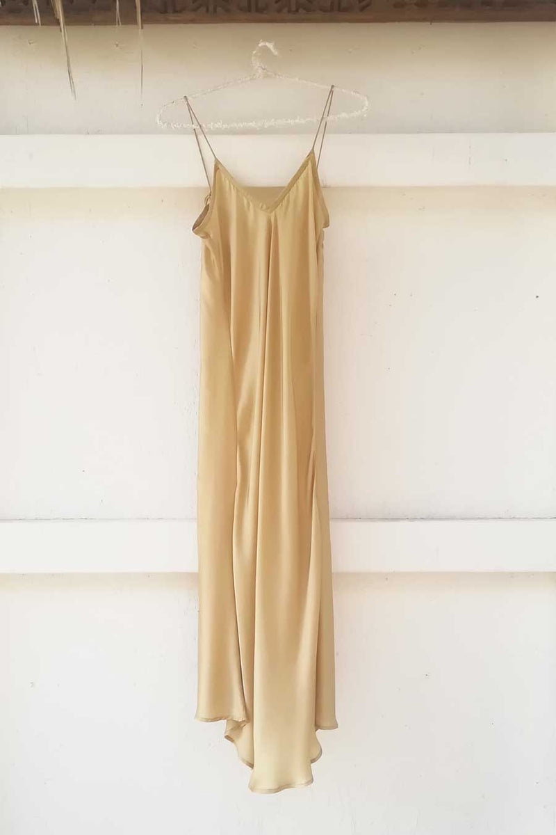 Silk Slip Bias Cut Dress in Gold