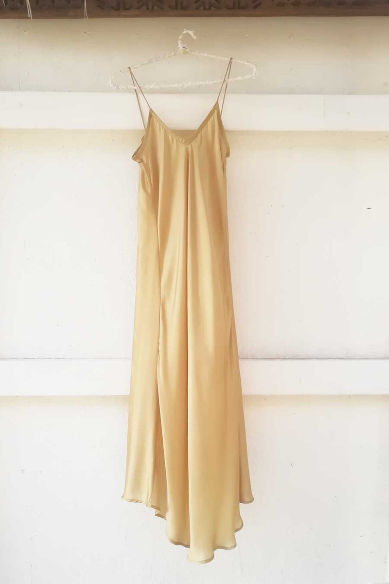 Silk Slip Bias Cut Dress in Gold