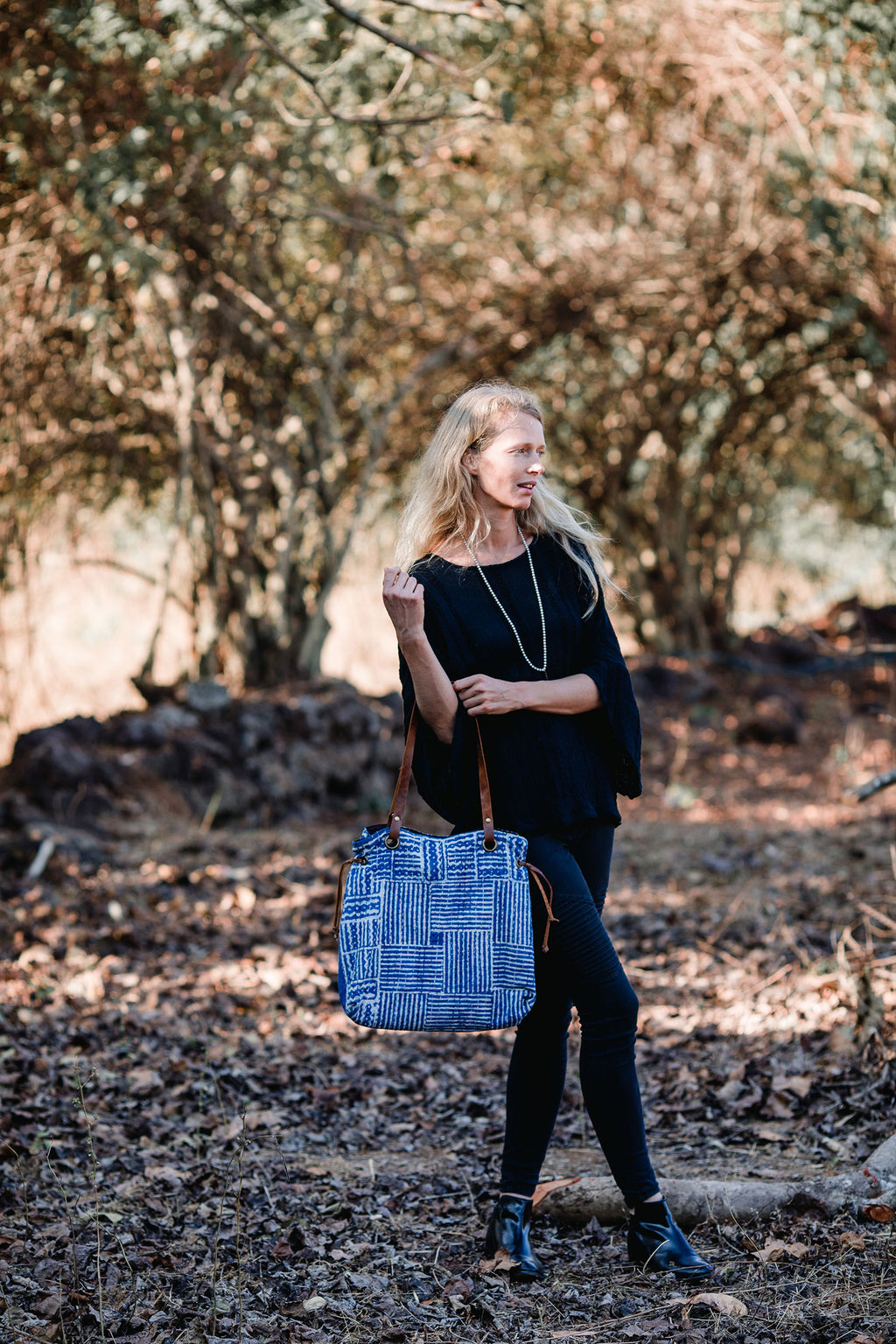 Indigo Vintage Fabric Shoulder Tote Bag