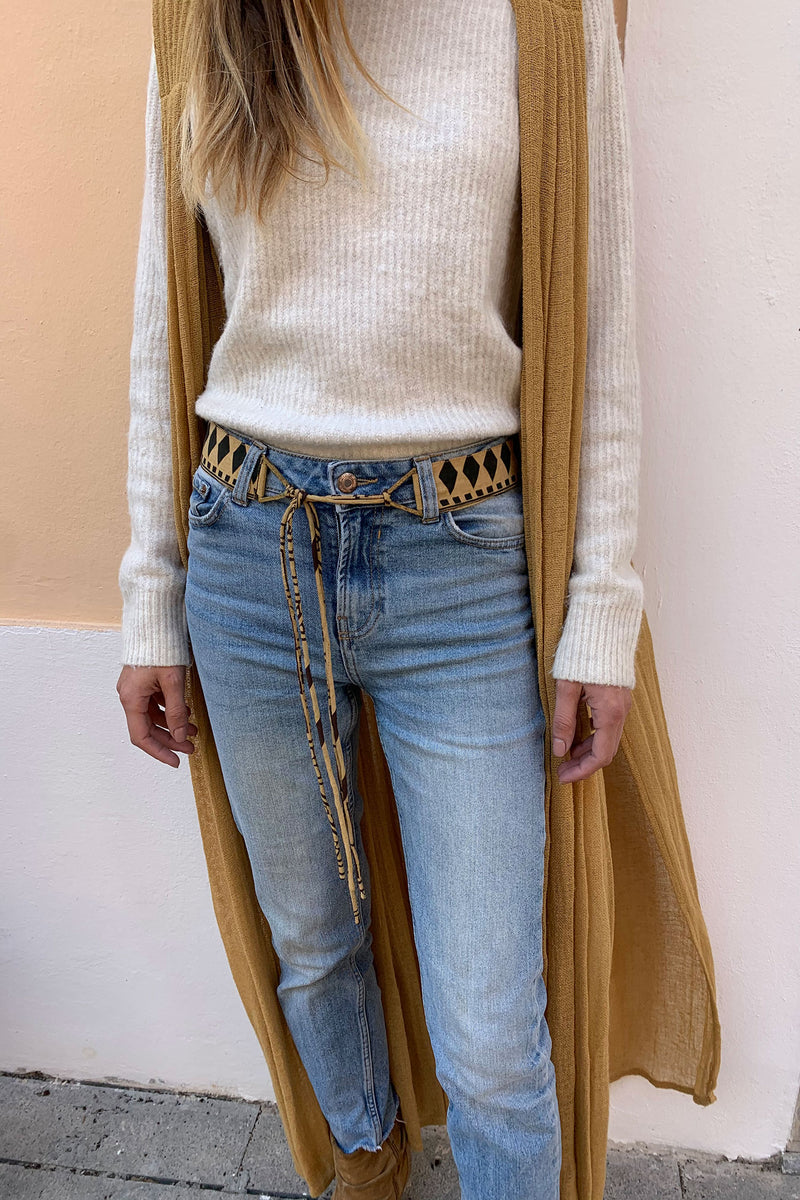 Boho Silk Belt with Brass Buckles